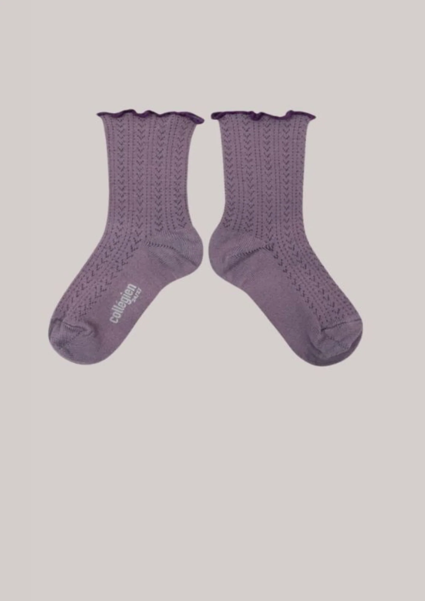 Collégien X Strawberries & Cream - Ambre Lettuce Trim Pointelle Merino Wool Socks - Glycine du Japon