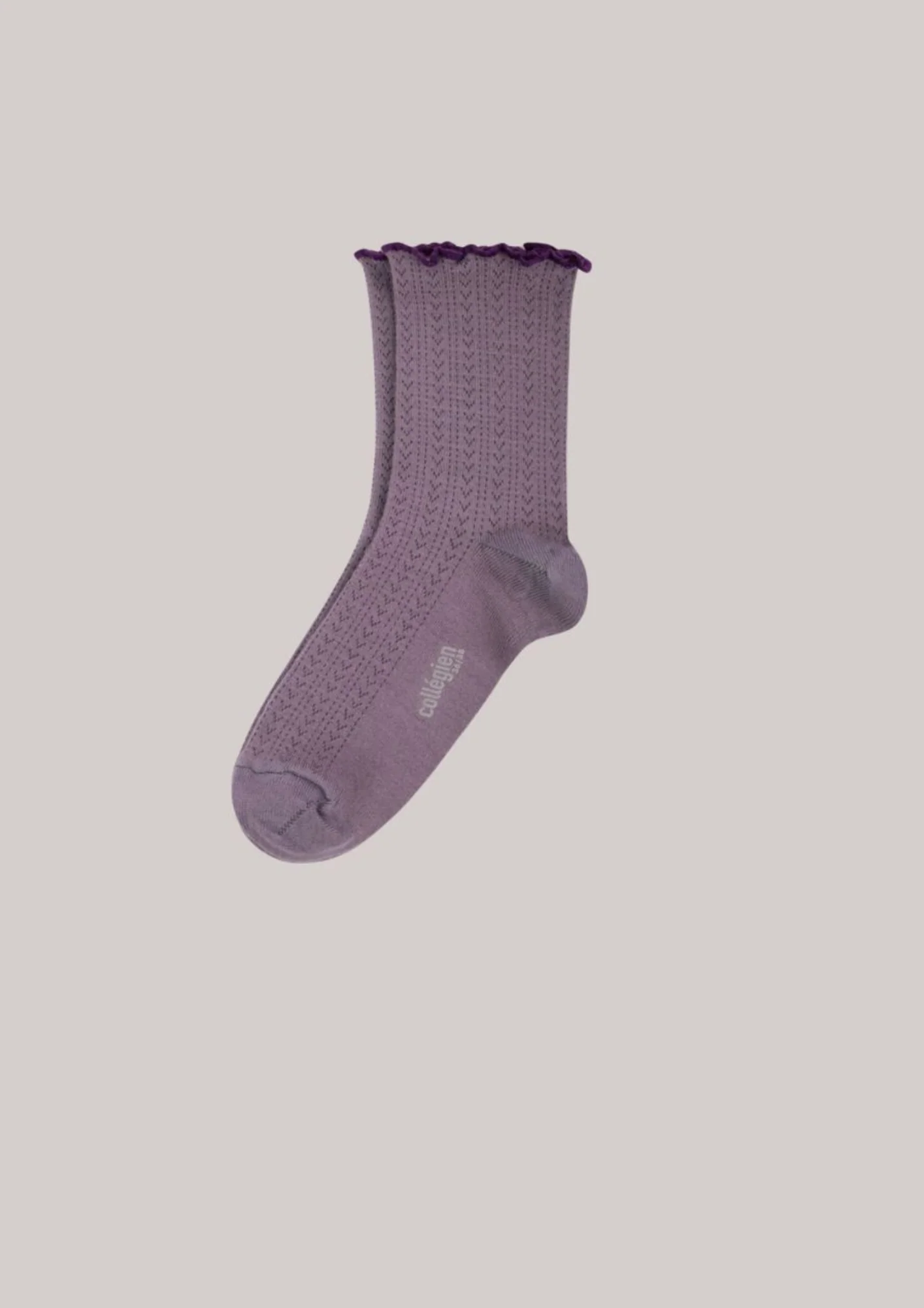 Collégien X Strawberries & Cream - Ambre Lettuce Trim Pointelle Merino Wool Socks - Glycine du Japon - Image 2