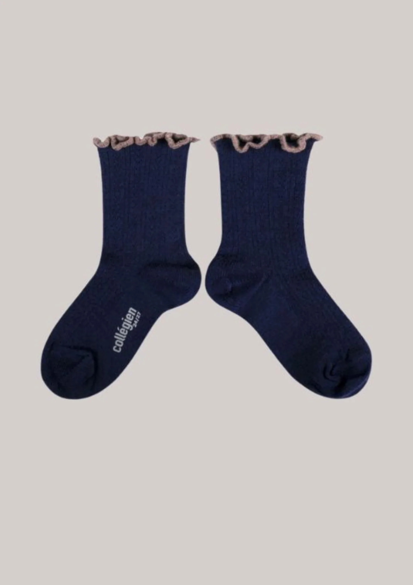 Collégien X Strawberries & Cream - Ambre Lettuce Trim Pointelle Merino Wool Socks - Nuit Etoilée