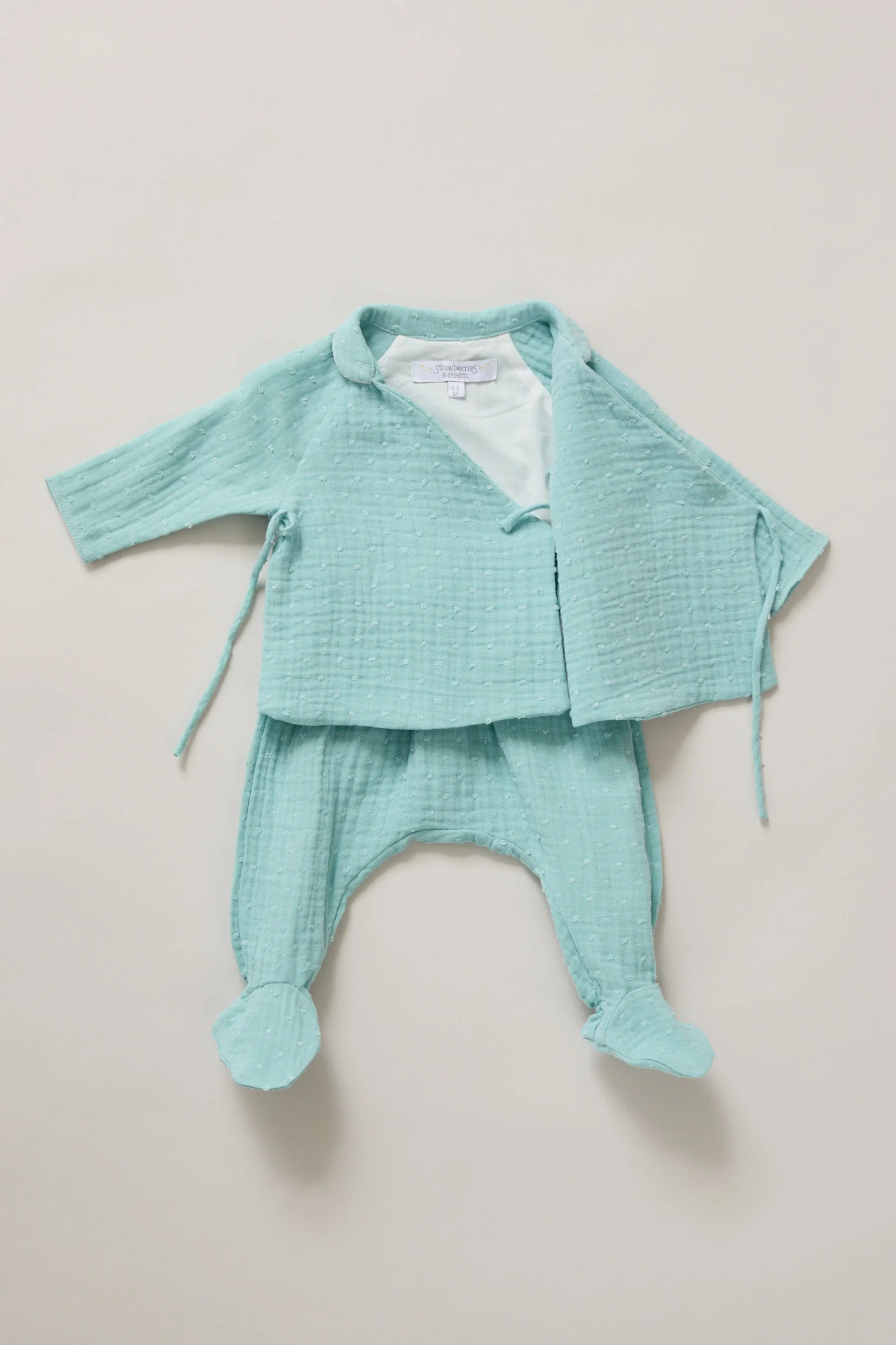 Baby Kimono Set in Aqua Bubble - Image 3