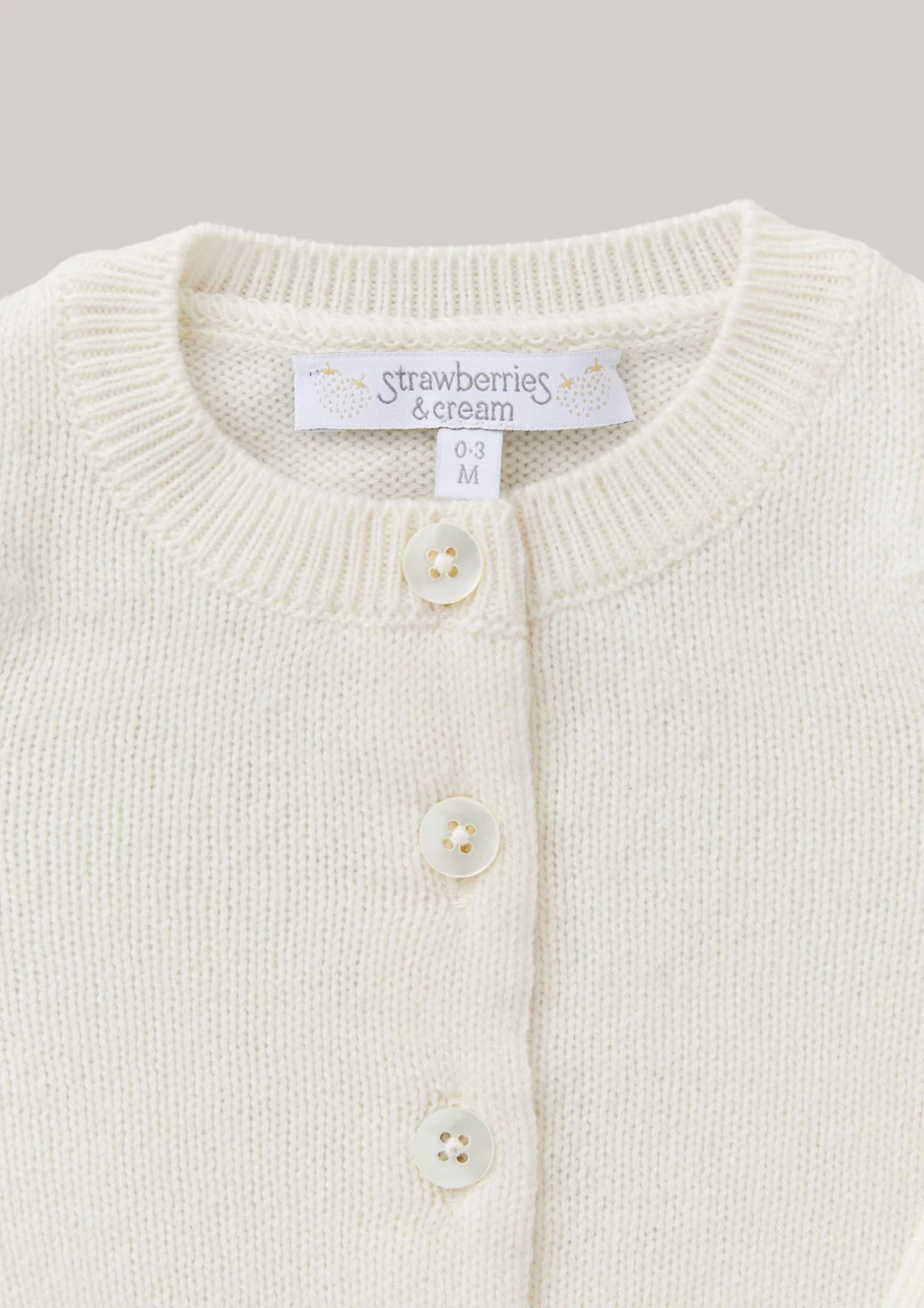Cashmere Round Neck Baby Cardigan White - Image 3