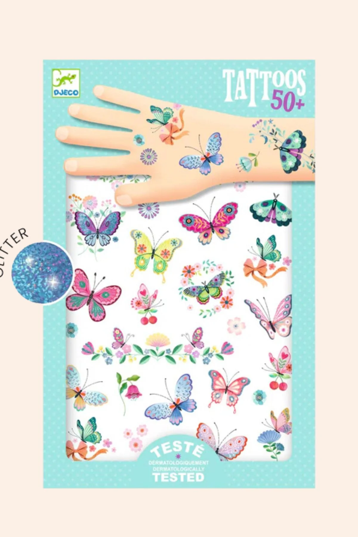 Djeco - 50 Tattoos, Dream Butterflies - temporary tattoos