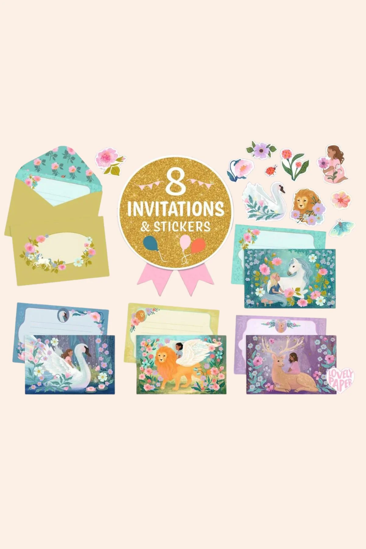 Djeco - 8 Invitations & Stickers - Animal Fanfare