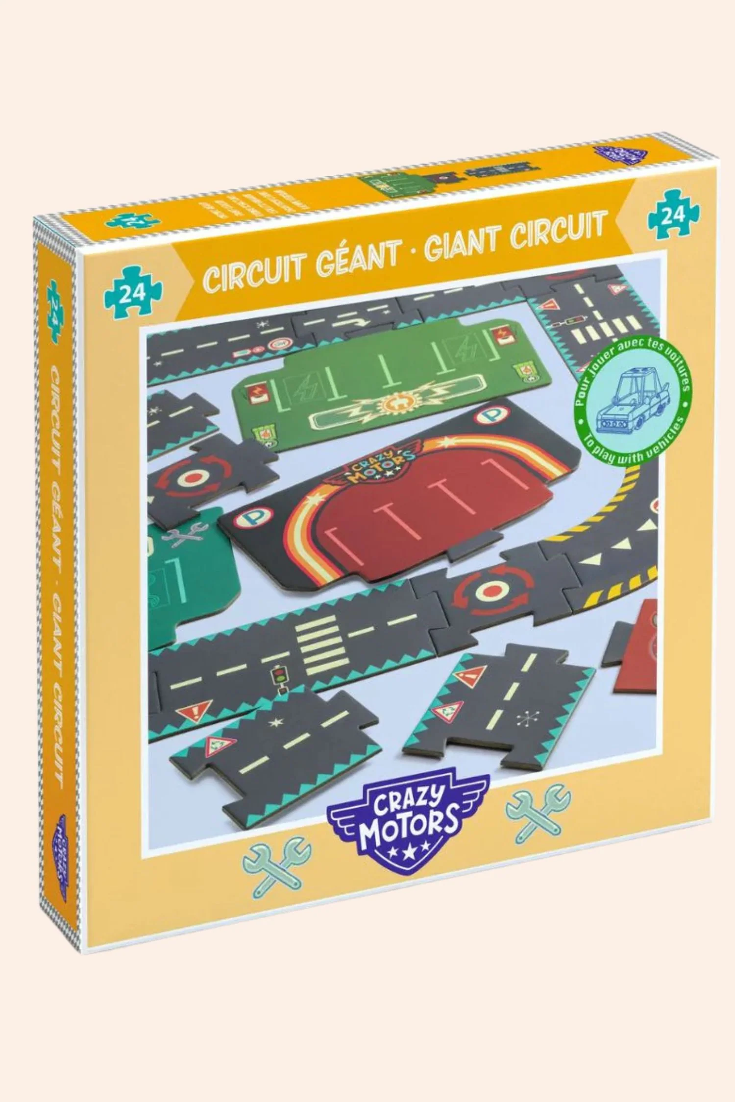 Djeco - Crazy Motors - City Circuit -24 PCS Giant Puzzle