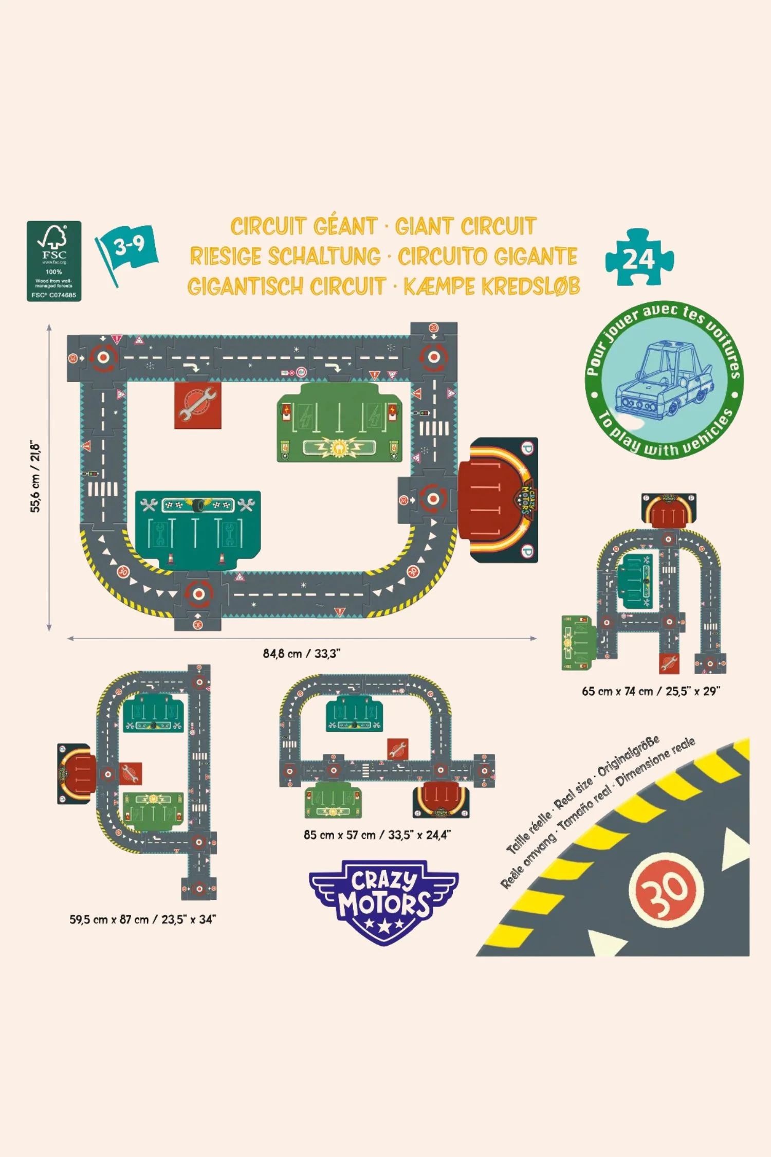Djeco - Crazy Motors - City Circuit -24 PCS Giant Puzzle - Image 3