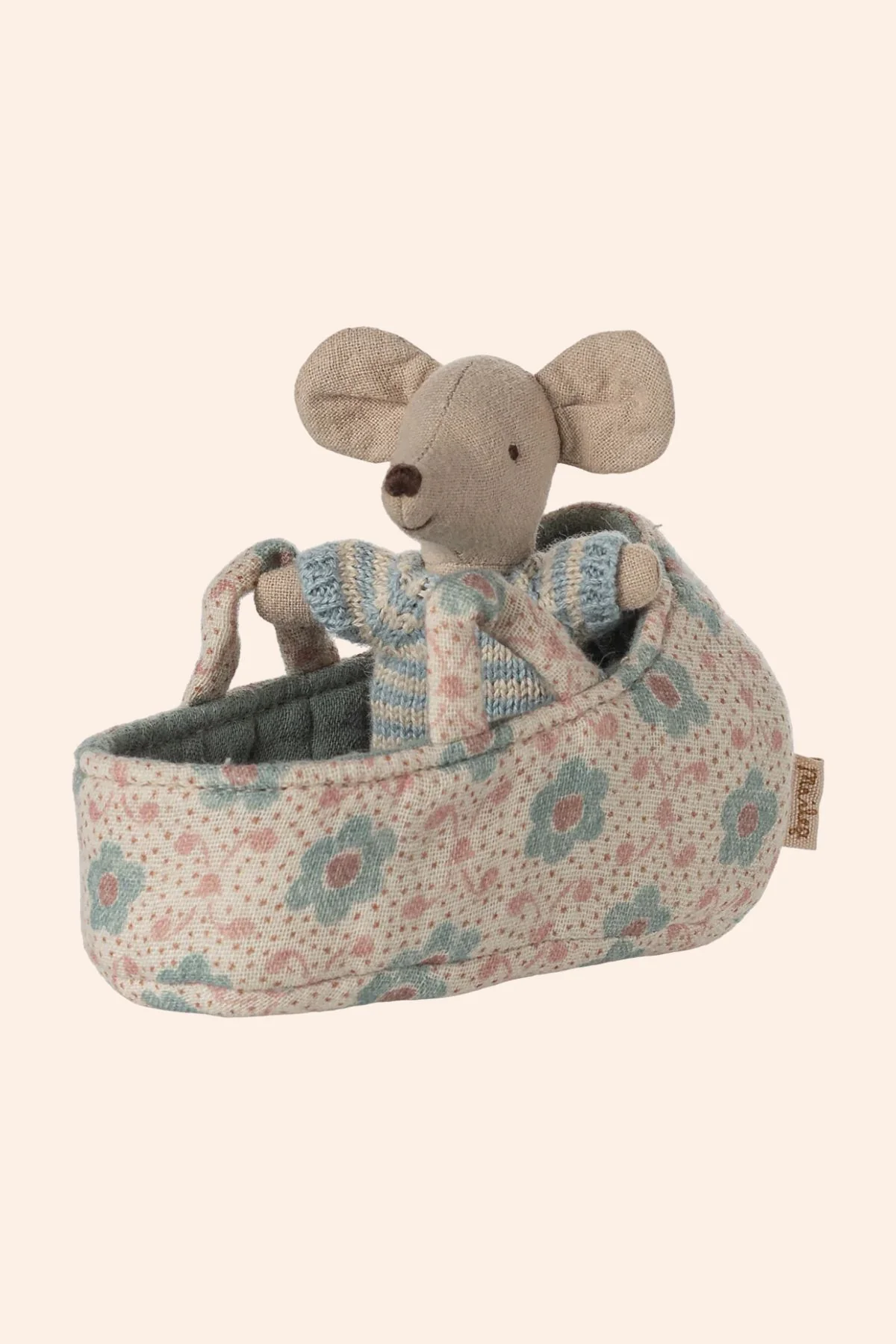 Maileg - Baby Mouse in Carry Cot - Blue - Image 2