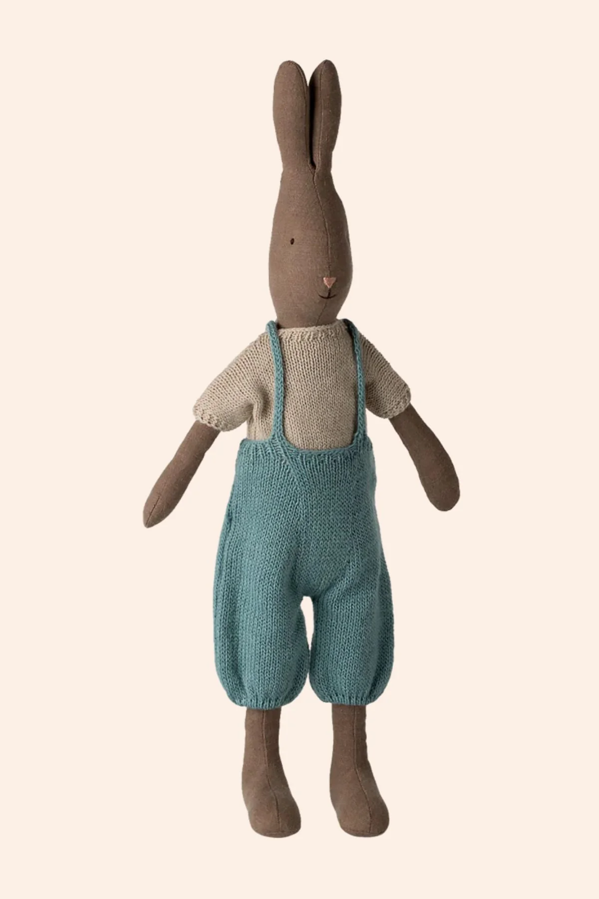 Maileg - Rabbit, Size 3 - Brown - Knitted shirt and overall