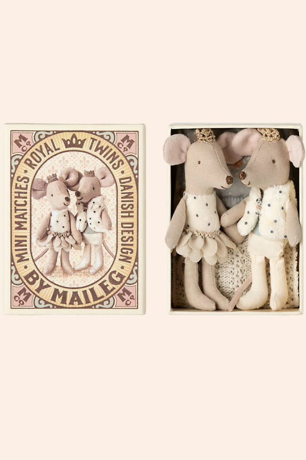 Maileg - Royal Twin Mice, Little Sister and Brother in Matchbox