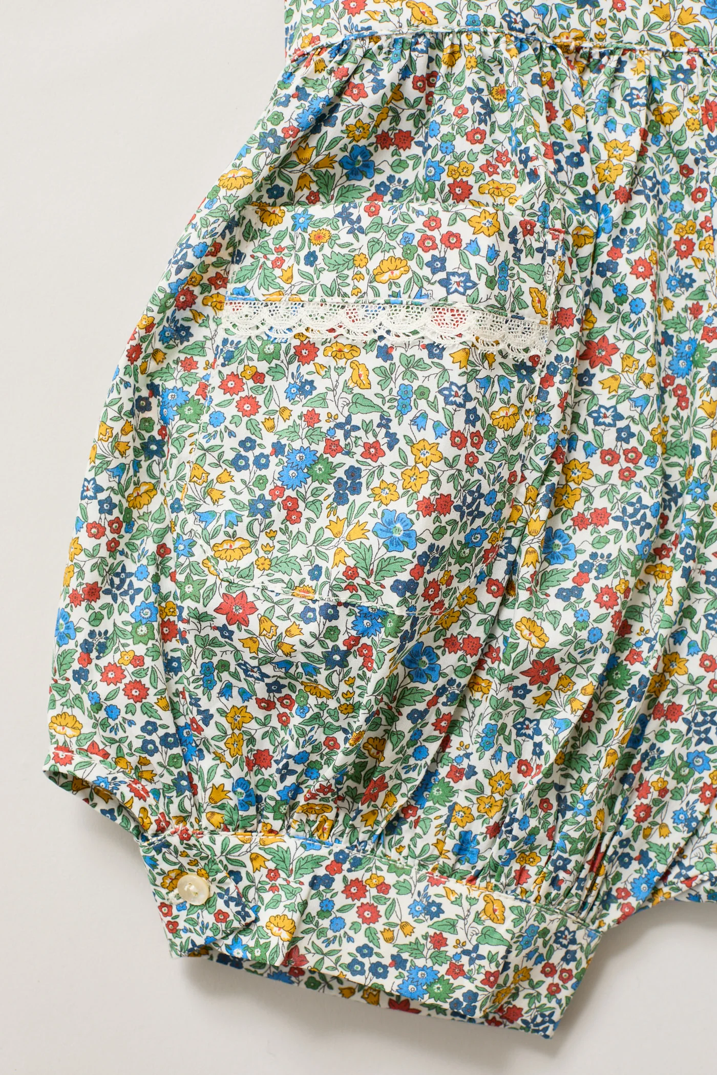 Baby Muffin Romper in Mustard Bluebell Liberty Print - Image 4