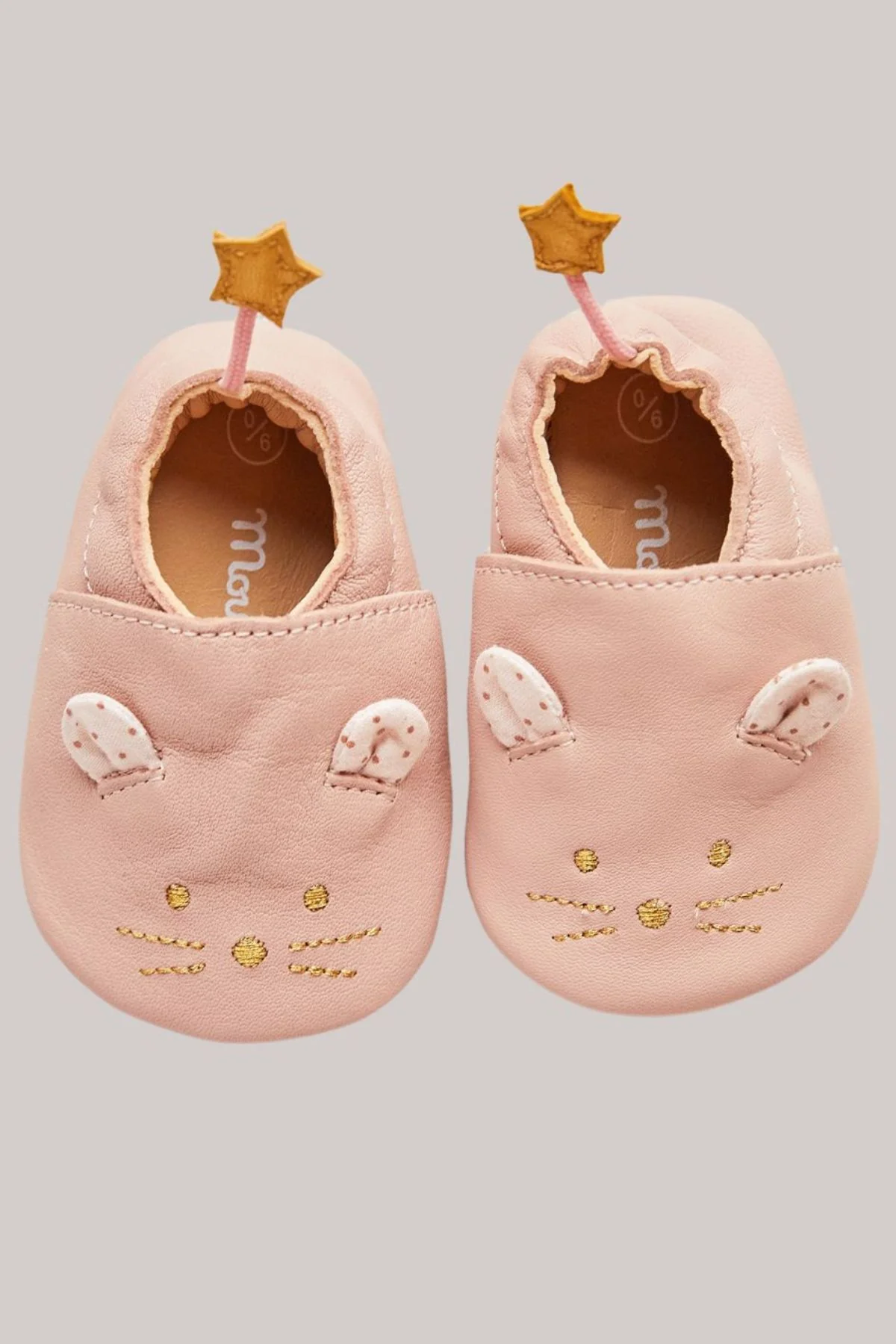 Moulin Roty - Pink Leather Mouse Slippers
