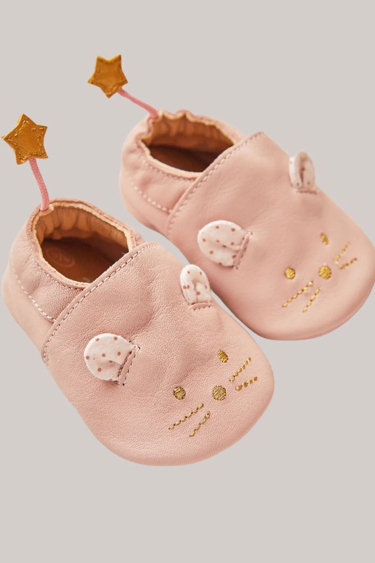 Moulin Roty - Pink Leather Mouse Slippers - Image 2
